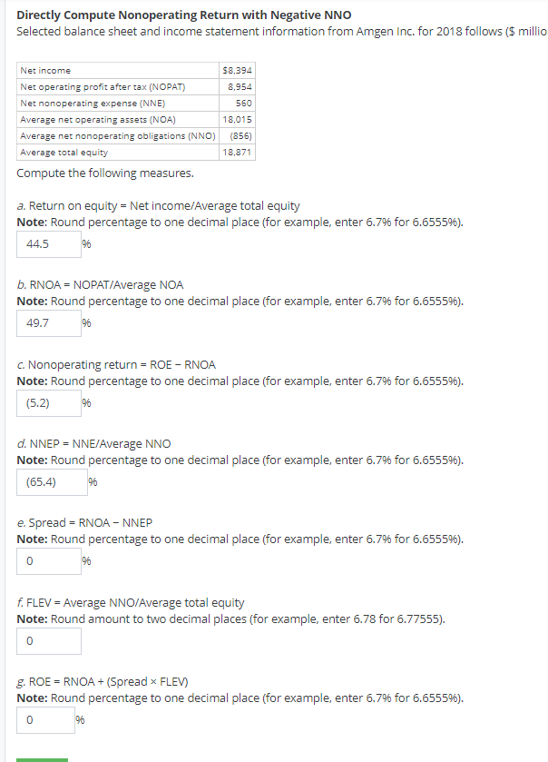 Directly Compute Nonoperating Return with Negative NNO Selected balance sheet and