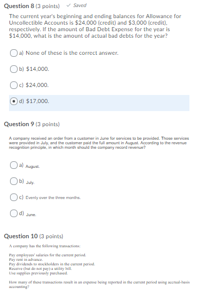  Question 8 (3 points) Saved The current year's beginning and ending