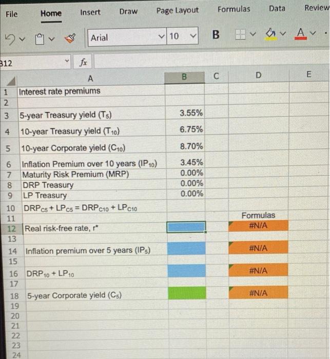  Review File Home Data Insert Draw Formulas Page Layout Arial V