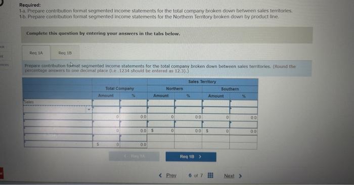 broken down between sales territories. b. Prepare contribution format segmented income statements