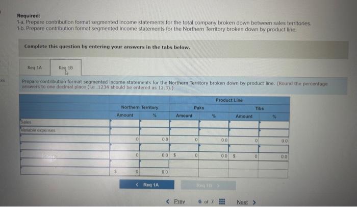 for the Northern Territory broken down by product line. Complete this question