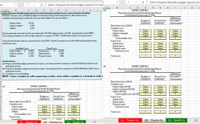 need help with excel 1 E24-4 Prepare flexible budget reports for mar