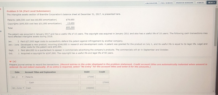  4 BACK NEXT PRINTER VERSION FLL SCHEEN CALCULAOR Problem 9-5A (Part