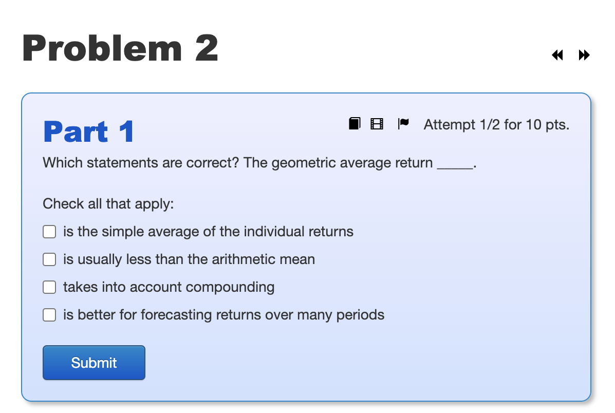 Problem 2 Part 1 Attempt 1/2 for 10 pts. Which statements