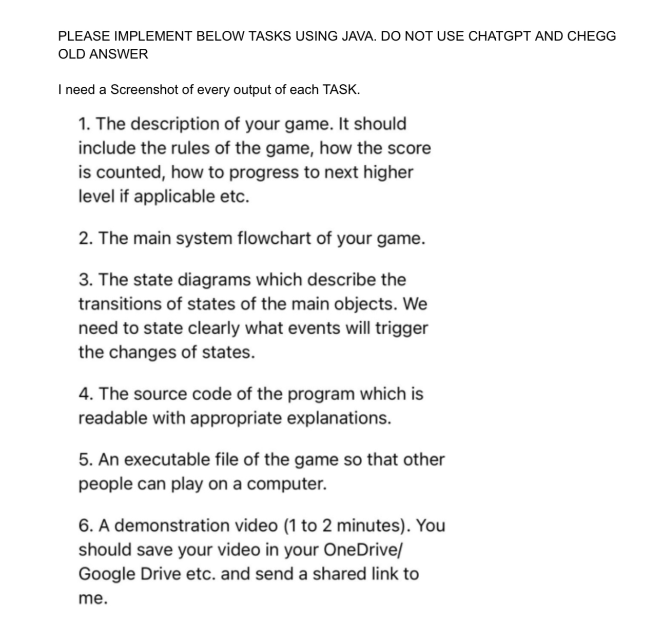  PLEASE IMPLEMENT BELOW TASKS USING JAVA. DO NOT USE CHATGPT AND