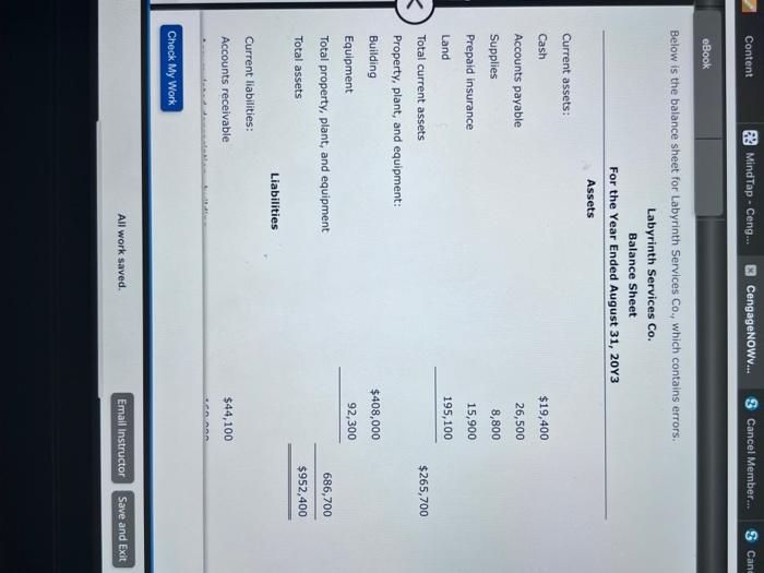  below is the balance sheet for labryinth services Co., which contain