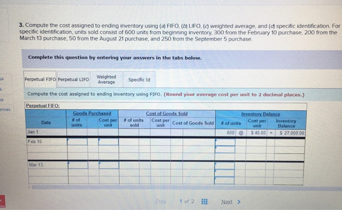  3. Compute the cost assigned to ending inventory using (a) FIFO