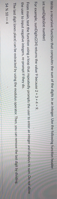 C++ Program Write a recursive function that computes the sum of