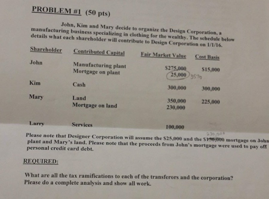 please show all work PROBLEM #1 (50 pts) John, Kim and