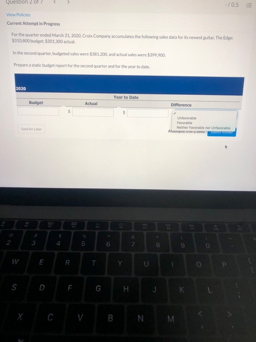 guitar, The Edge: $310,800 budget: $301,300 actual. In the second quarter, budgeted