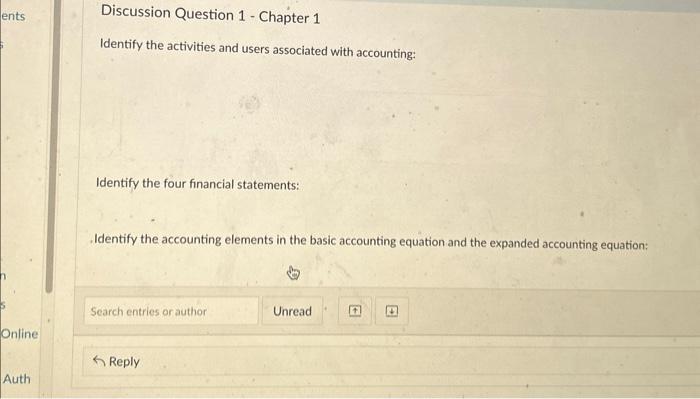  Identify the activities and users associated with accounting: Identify the four