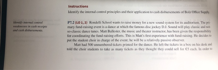  Instructions Identify the internal control principles and their application to cash