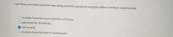  Cash flows provided (used) by operating activities, prepared using the indirect