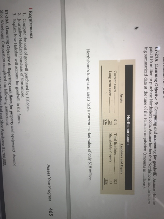  ca . E7-27A (Learning Objective 5: Computing and accounting for goodwill)