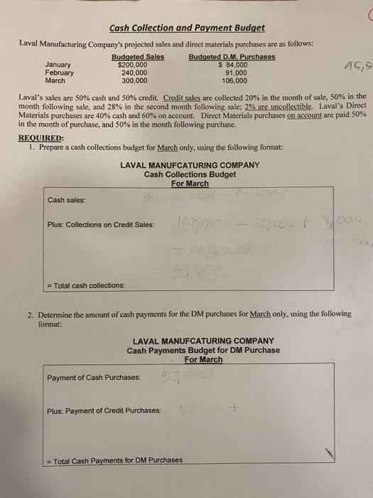please solve attached question ? Cash Collection and Payment Budget Laval Manufacturing