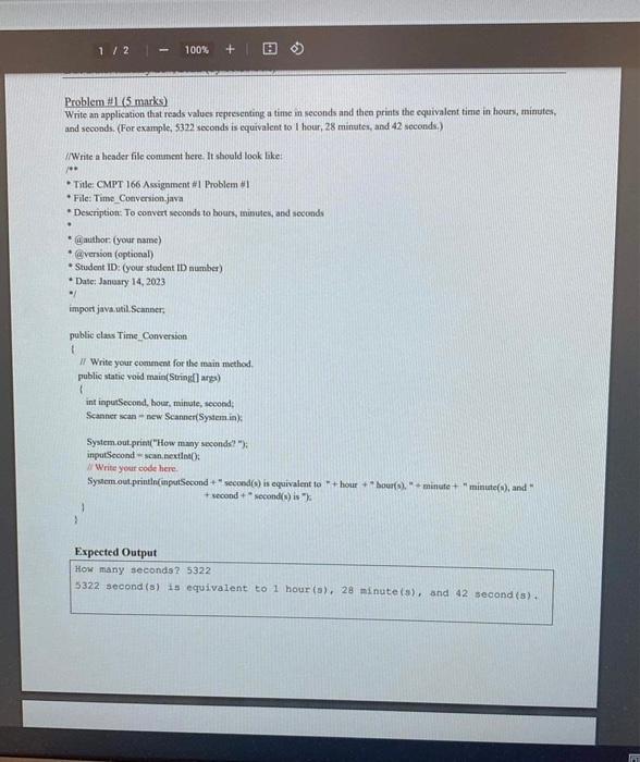  Problem \# I ( (5marks) Write an application that reads values