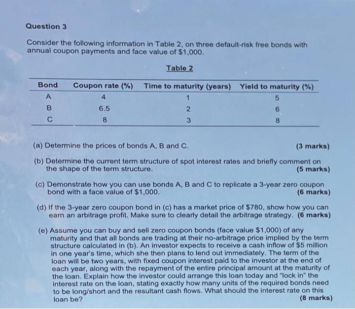  Question 3 Consider the following information in Table 2, on three