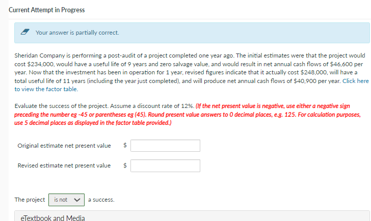 Current Attempt in Progress Your answer is partially correct. Sheridan Company