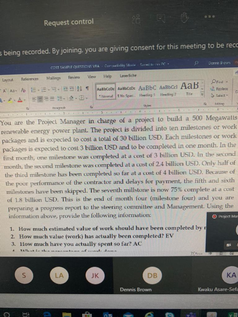 consent for this meeting to be reco Ocean Bow COST SAPIE QUESTIONS