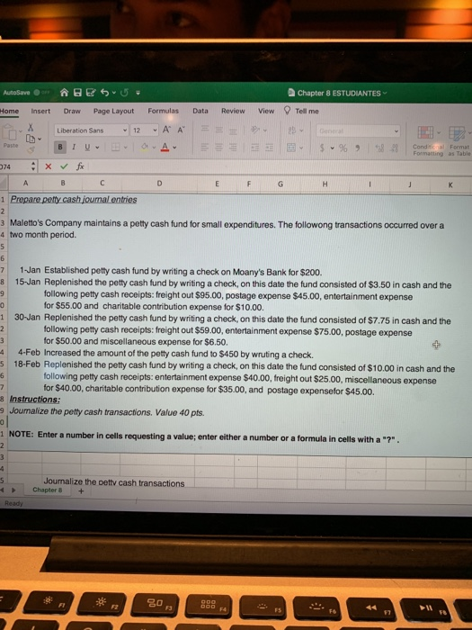  AutoSave $ Chapter 8 ESTUDIANTES Home Insert Draw Page Layout Formulas