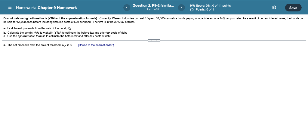 = Homework: Chapter 9 Homework Question 2, P9-2 (simila... Part 1