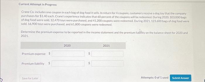  Current Attempt in Progress Crane Co. includes one coupon in each