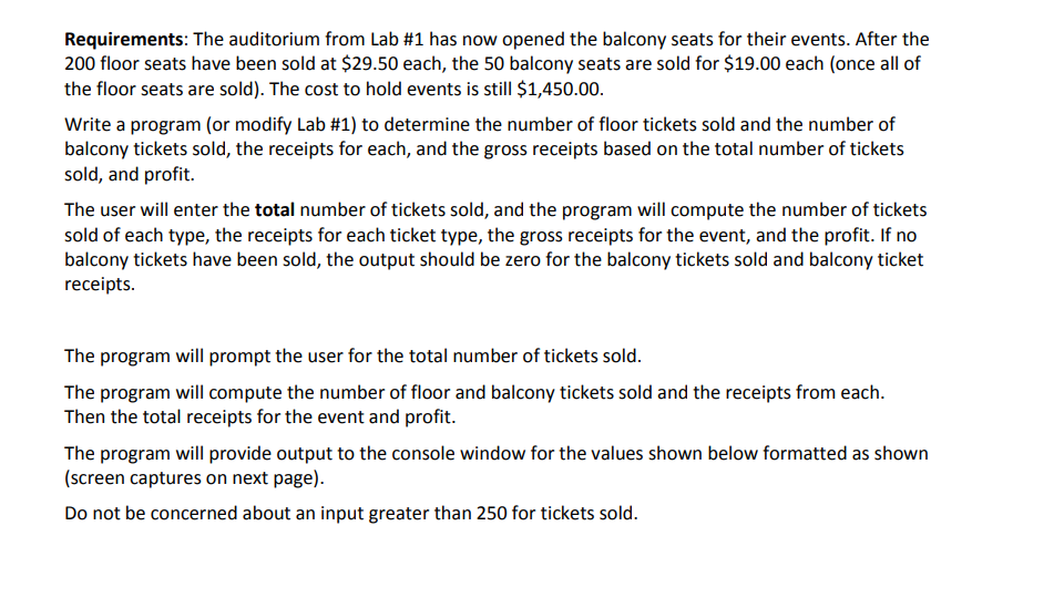 auditorium holds events and charges $29.50 for tickets to the events. The