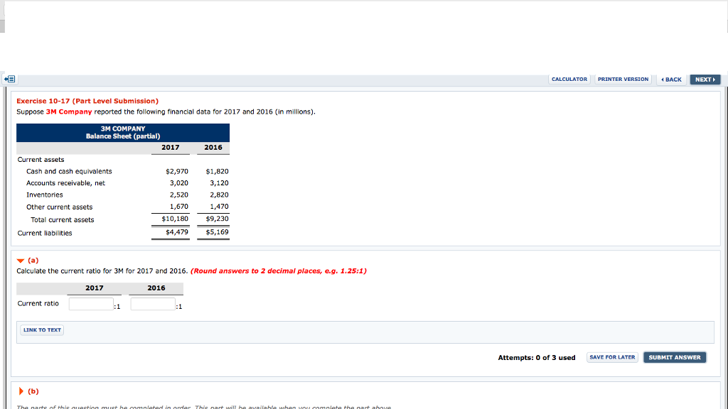  CALCULATOR PRINTER VERSION BACK NEXT Exercise 10-17 (Part Level Submission) Suppose