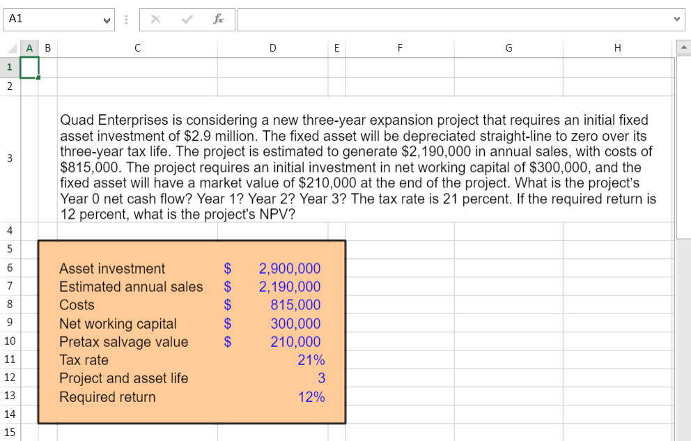  PLEASE PROVIDE THE FORMULA FOR THE ANSWER Quad Enterprises is considering
