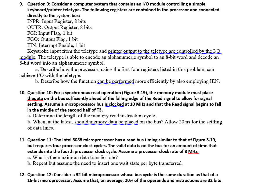  Answer all the questions please 9. Question 9: Consider a computer