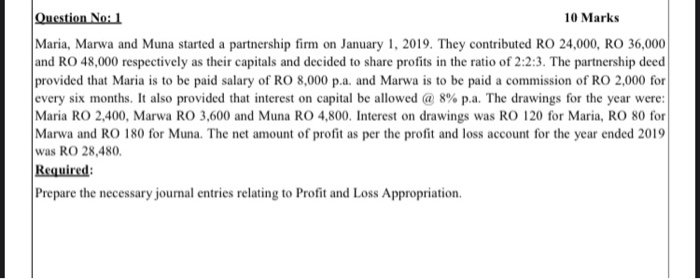 Question No:1 10 Marks Maria, Marwa and Muna started a partnership