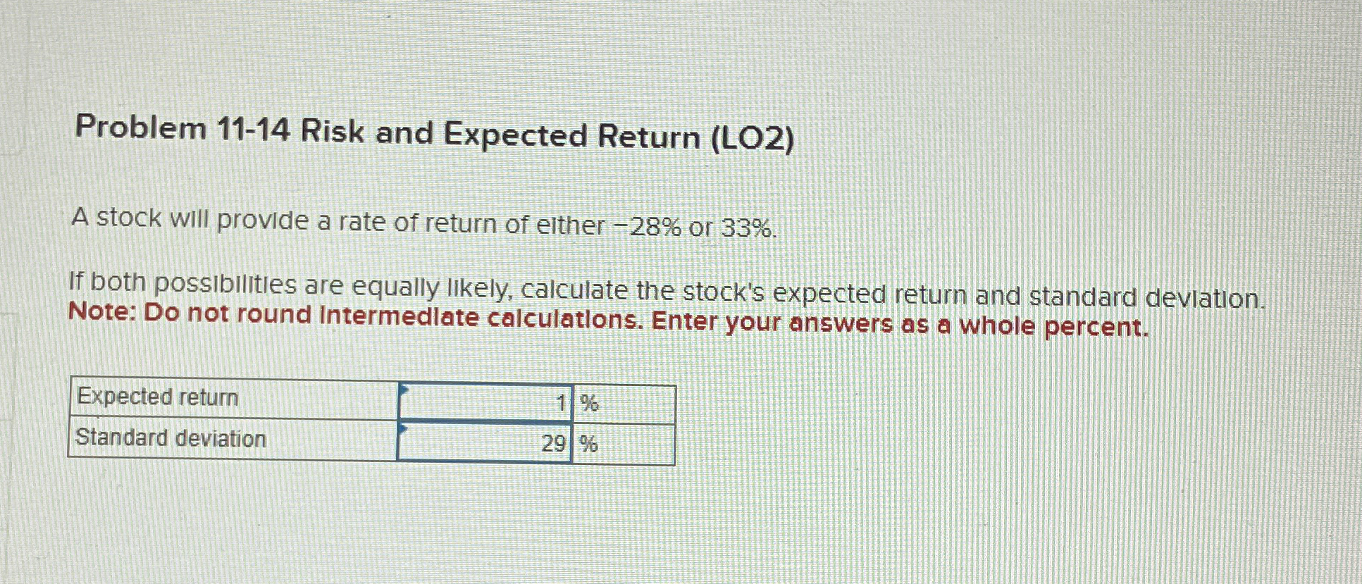  Problem 11-14 Risk and Expected Return (LO2) A stock will provide