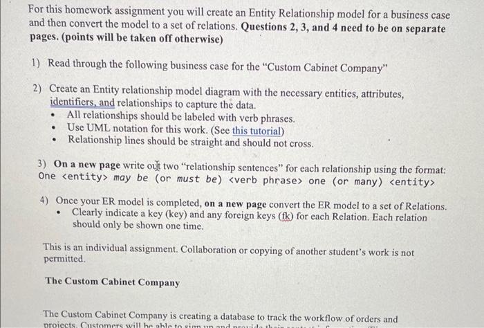  For this homework assignment you will create an Entity Relationship model