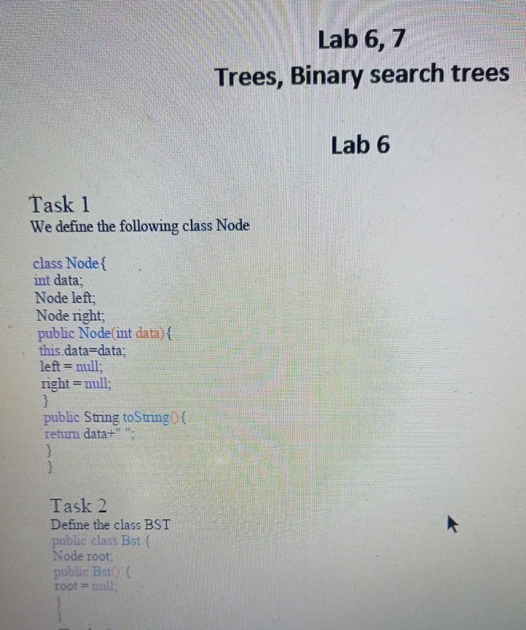  class Node int data; Node left; Node right; public Node(int data)