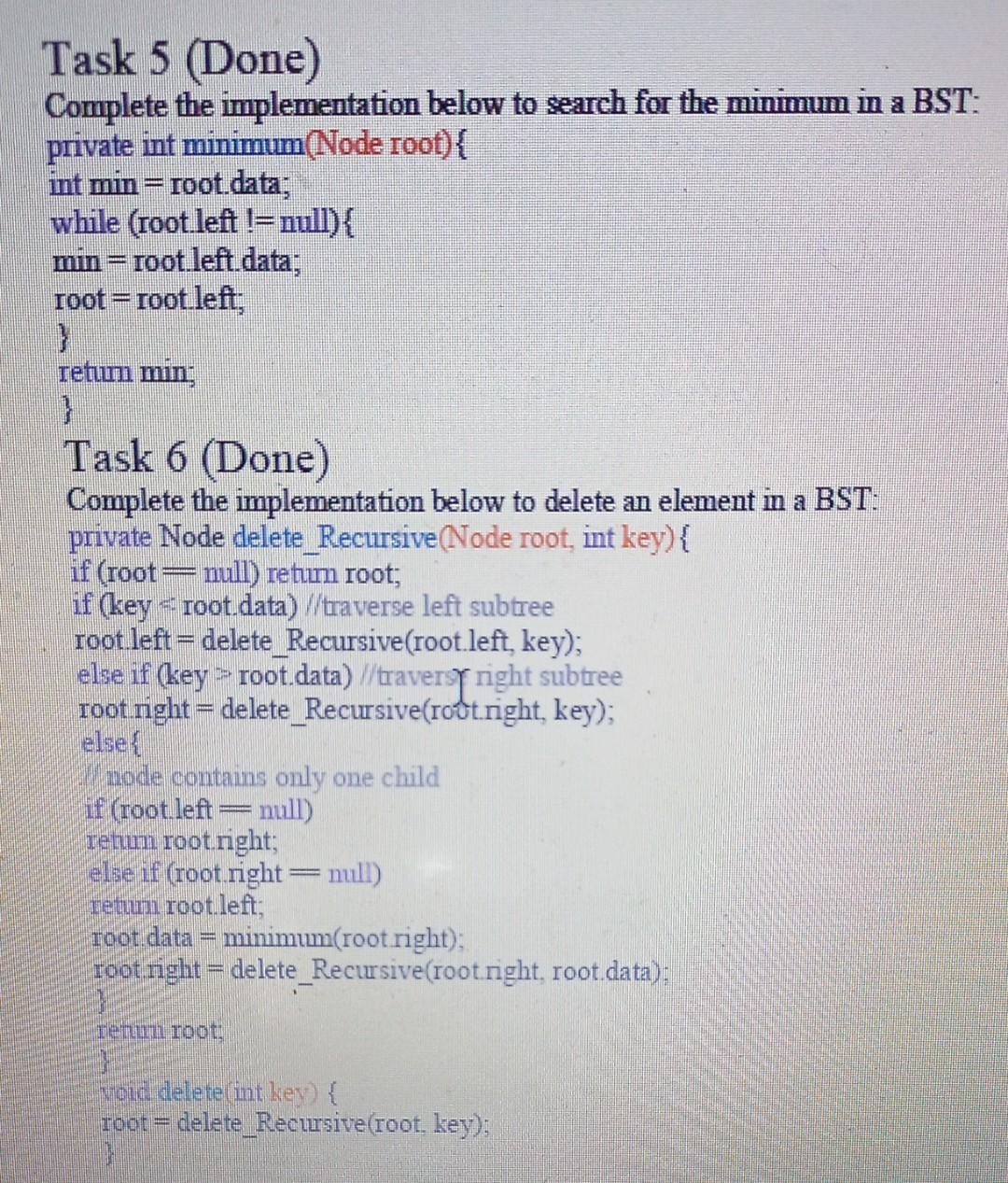 retum datat" \} Task 2 Define the class BST public class Bst