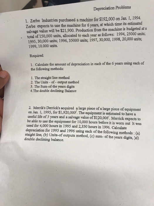  Zerbe Industries purchased a machine for exist192,000 on Jan. 1, 1994.