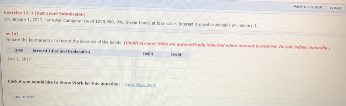  PRINTER VERSION * BACK Exercise 15-3 (Part Level Submission) On January