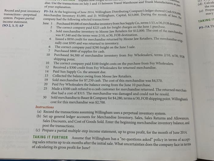 answer and apply a, b, & c dise. Use the transactions on