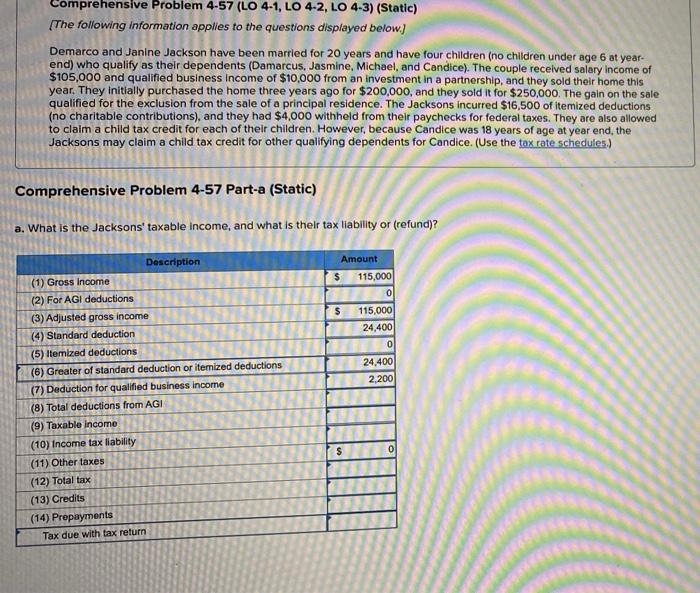 Please explain Comprehensive Problem 4-57 (LO 4-1, LO 4-2, LO 4-3) (Static)