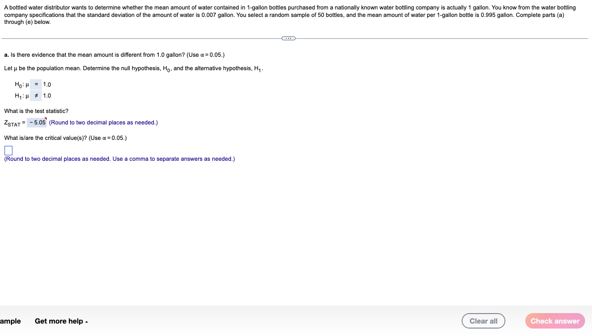 through (e) below. a. Is there evidence that the mean amount