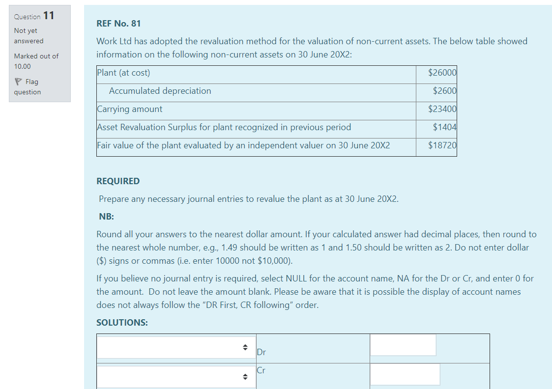Question 11 REF No. 81 Not yet answered Work Ltd has