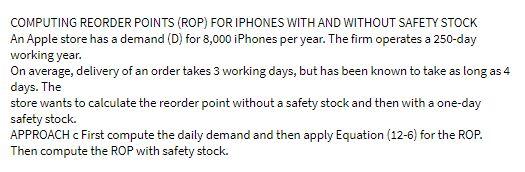  COMPUTING REORDER POINTS (ROP) FOR IPHONES WITH AND WITHOUT SAFETY STOCK
