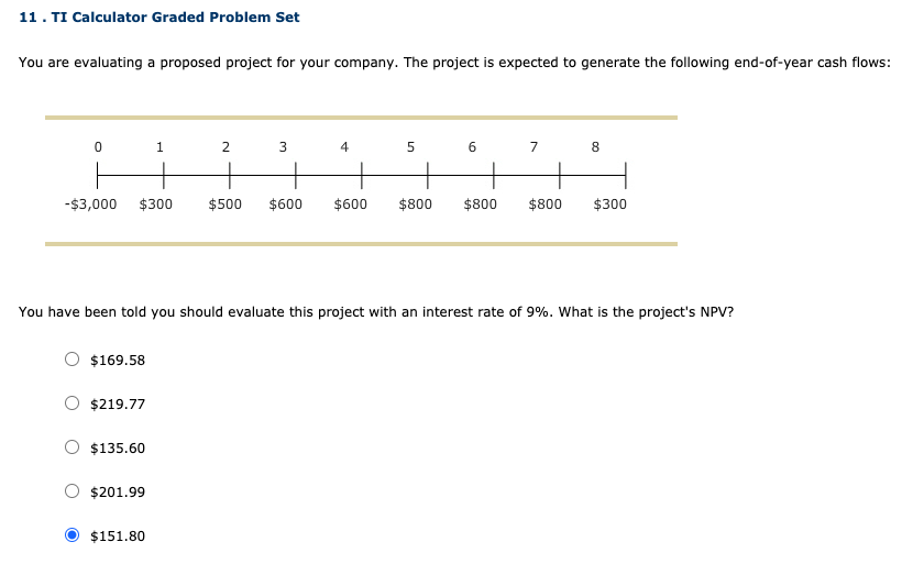  11. TI Calculator Graded Problem Set You are evaluating a proposed