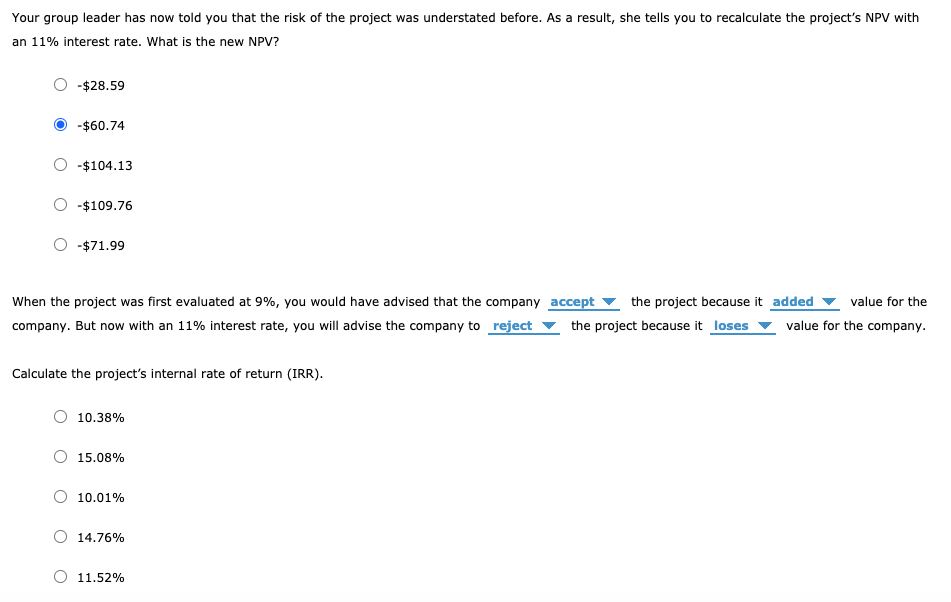 project for your company. The project is expected to generate the following
