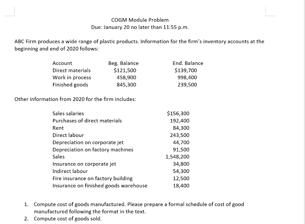 Review the solution to the module problem. What problems has the firm
