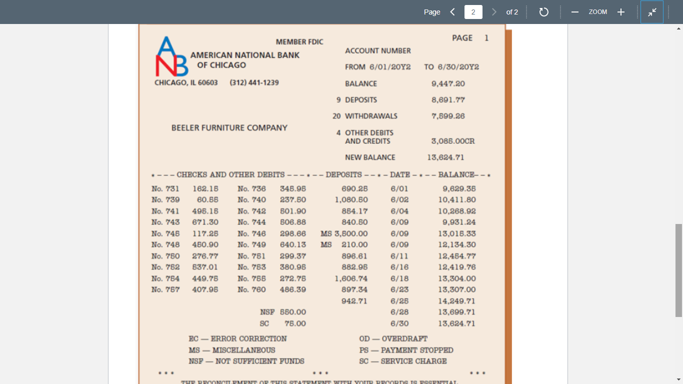 the amount of Cash as of 6/30/Y2. 3. Set up your bank