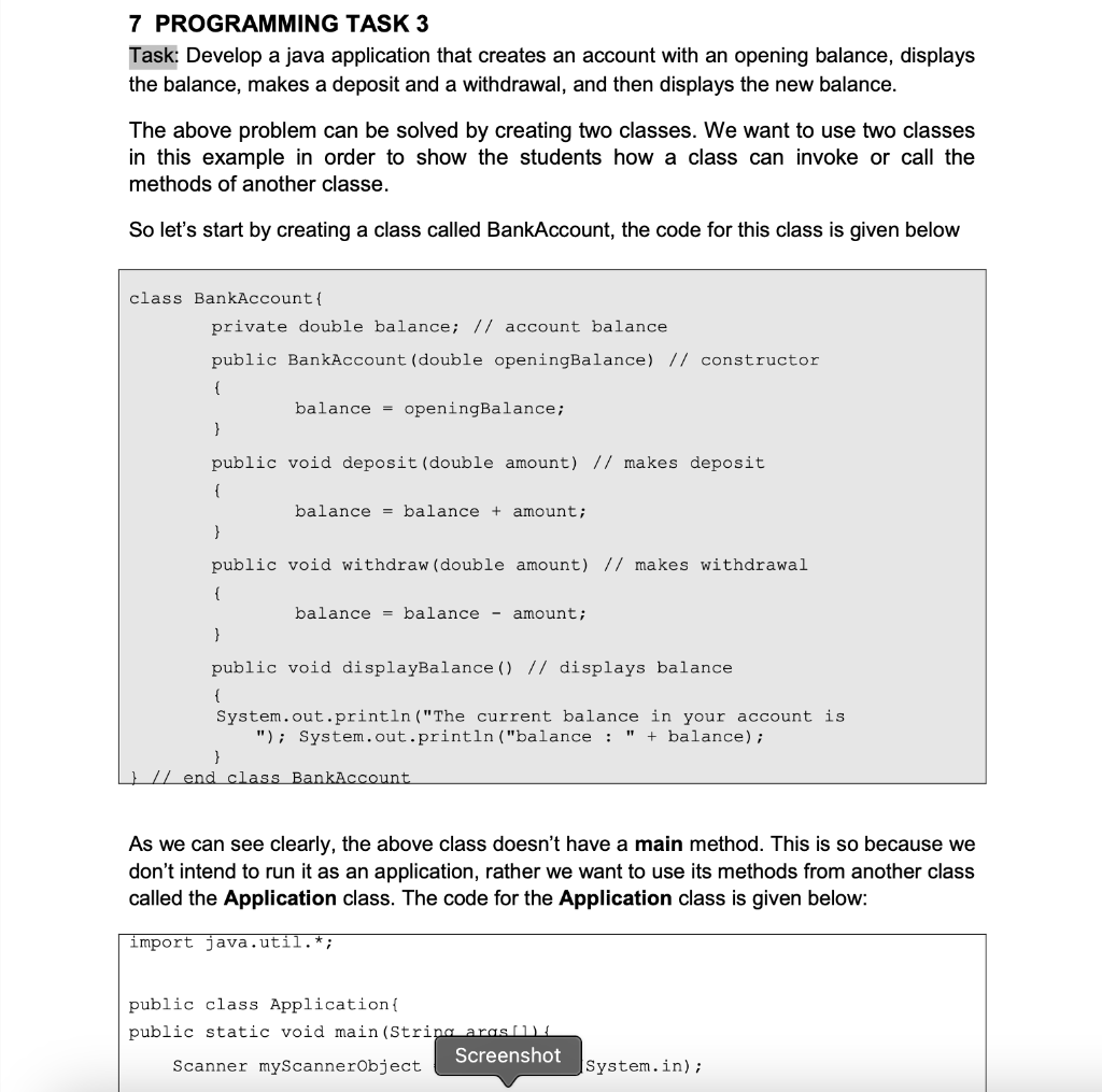  7 PROGRAMMING TASK 3 Task: Develop a java application that creates