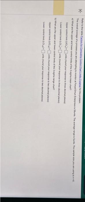  Refer to the table Factors for Comoveng Control Chart Limits (3