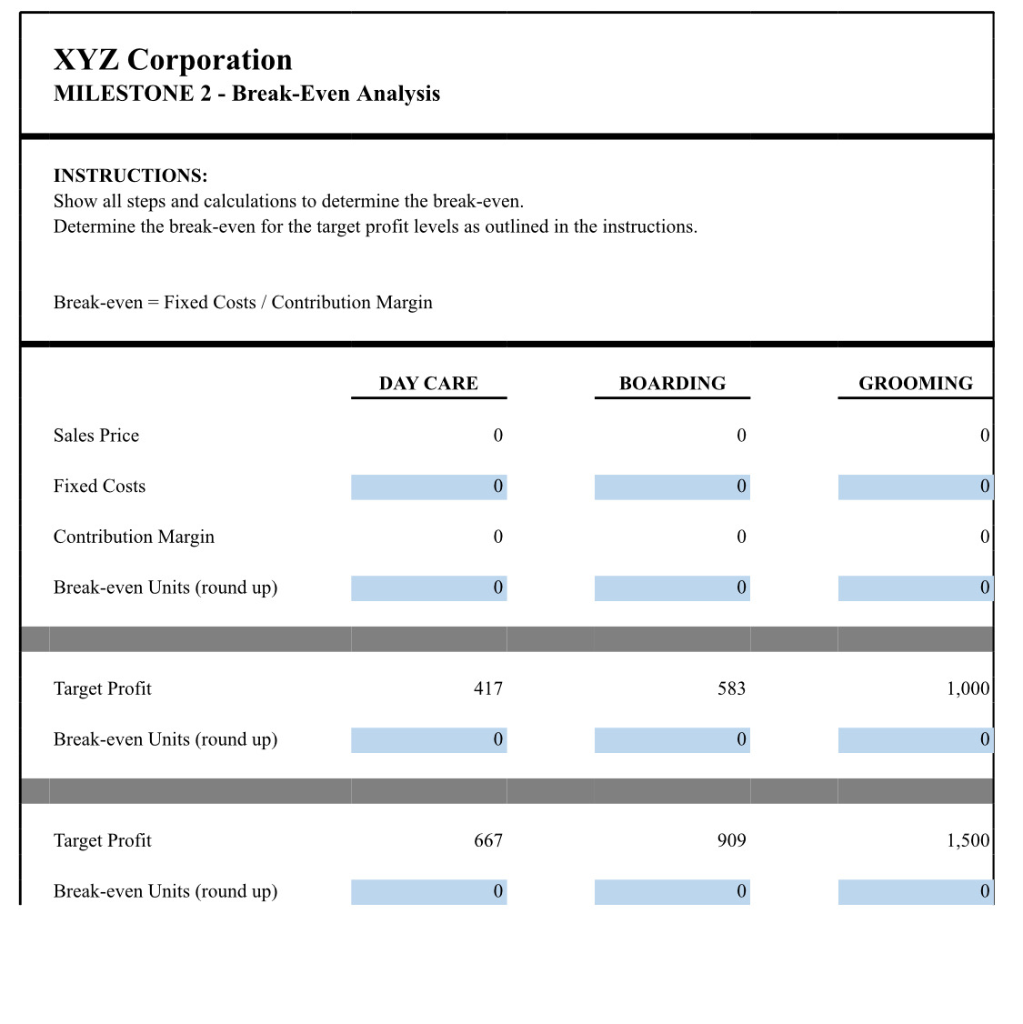 the other is the break-even analysis. For the contribution margin analysis, select