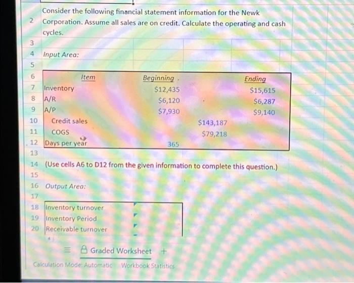  2 3 4 5 6 Consider the following financial statement information